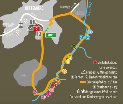 Die 12 Stationen des Erlebnispfad Abenteuer Galetschbach.