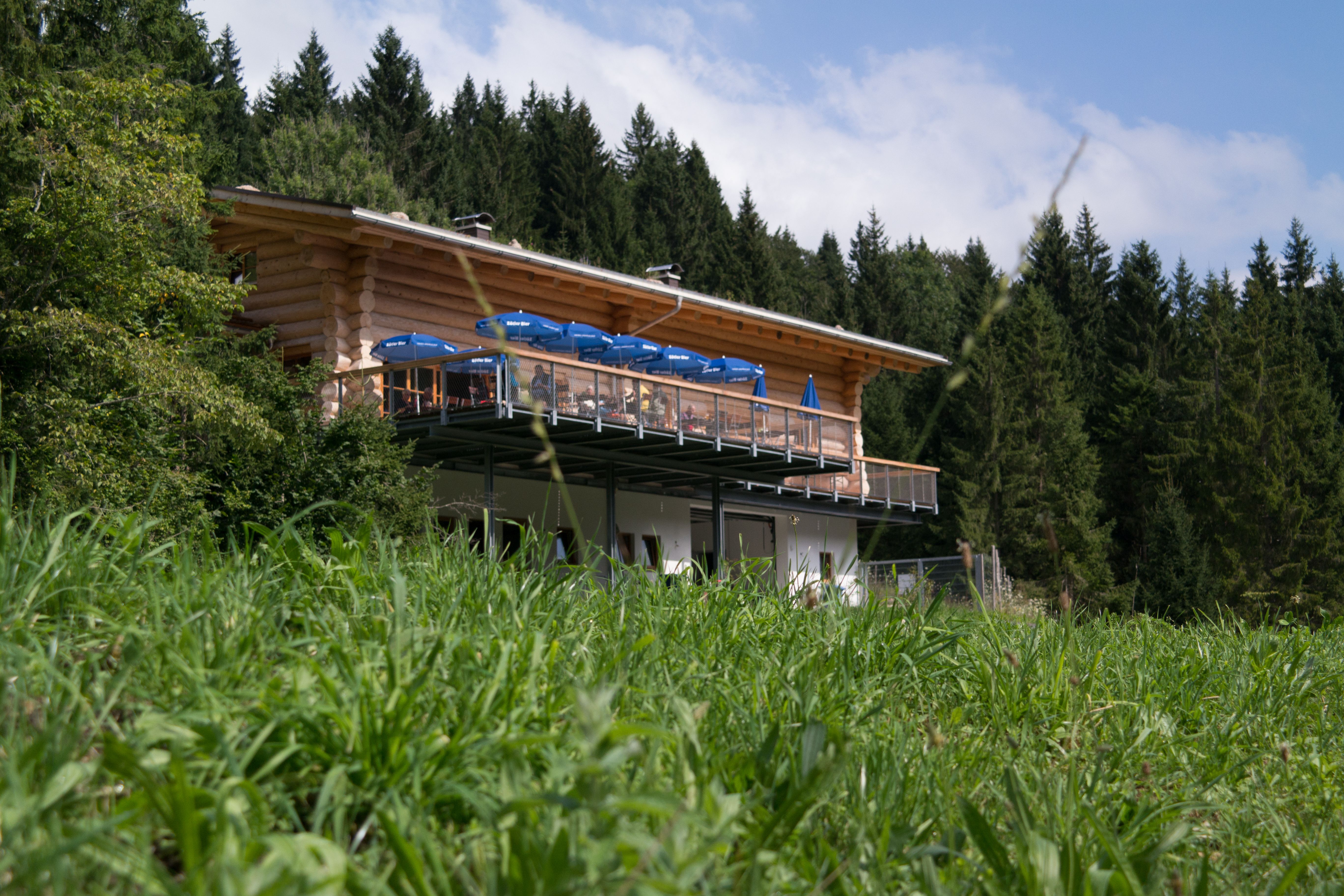 Die Bergfischzucht in Gunzesried (Blaichach). Hier wird frischer Fisch, Fischsalat und geräucherter Fisch verkauft. In der neu gebauten Blockhütte mit großer Terrasse gibt es kalte Brotzeiten, frischen Fisch sowie Kaffee und Kuchen.