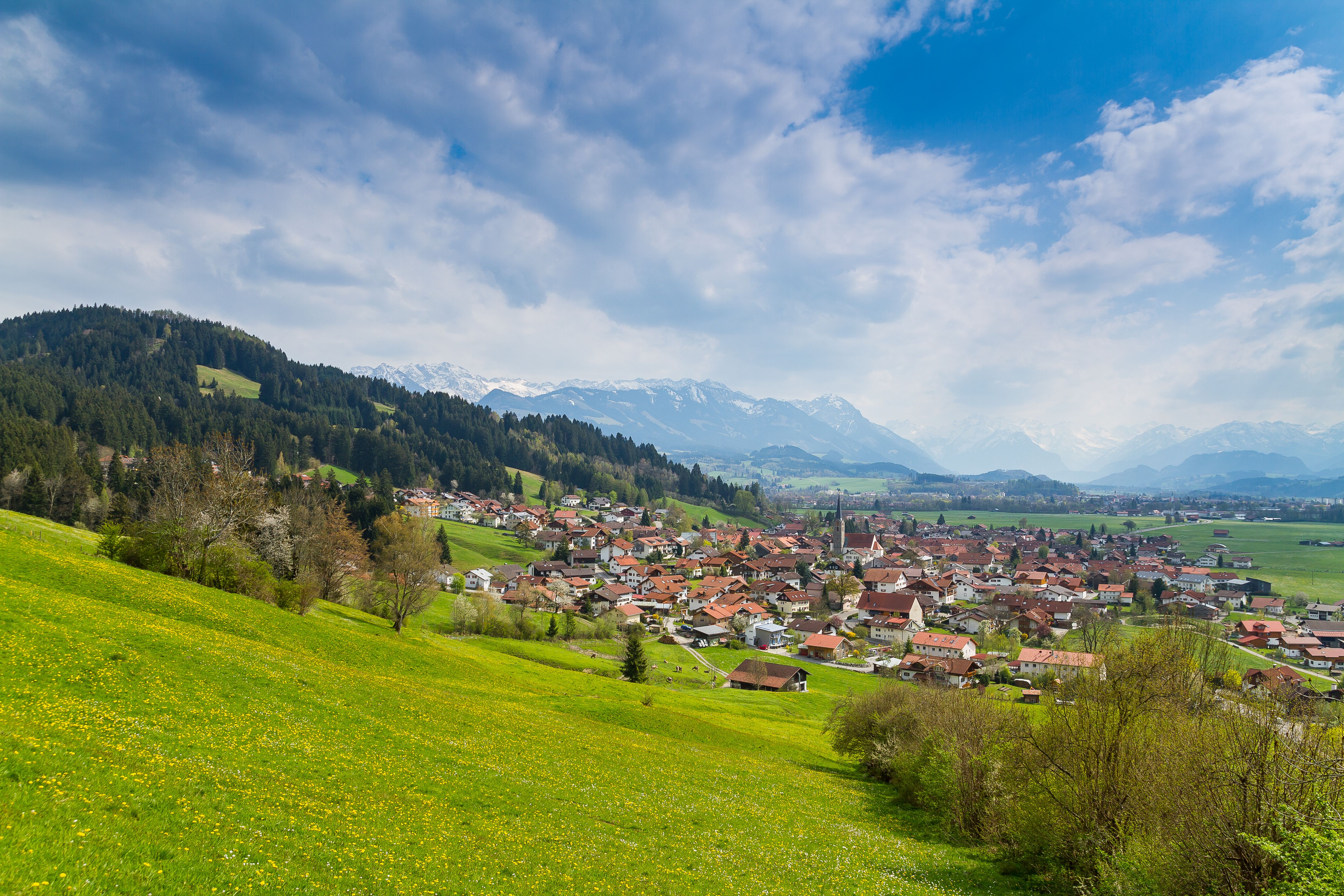 Blick über die Gemeinde Burgberg im Frühling.