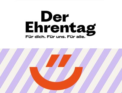Ein farbenfrohes Design mit dem Text "Der Ehrentag". Es wird eine positive Botschaft vermittelt, die Gemeinschaft und Wertschätzung betont.