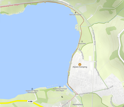 Topografische Karte mit der Seepromenade am Großen Alpsee bei Immenstadt hervorgehoben.