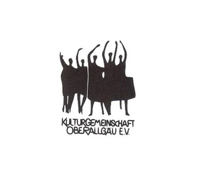 Eine stilisierte Darstellung von mehreren Menschen, die ihre Arme in die Luft heben. Darunter steht der Text "Kulturgemeinschaft Oberallgäu e.V."