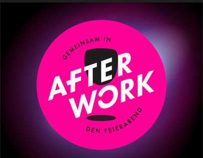 Ein auffälliges Logo für eine Afterwork-Veranstaltung mit dem Text "Gemeinsam in Afterwork". Die Farben sind lebhaft und einladend.