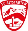 Ein Wappen des SC Altstätten in Rot mit einem stilisierten Berg und einer Kirche. Das Design ist schlicht und sportlich.