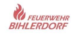 Ein Logo der Feuerwehr Bihlerdorf. Es zeigt eine stilisierte Flamme in rot und den Schriftzug in einfacher Schrift.